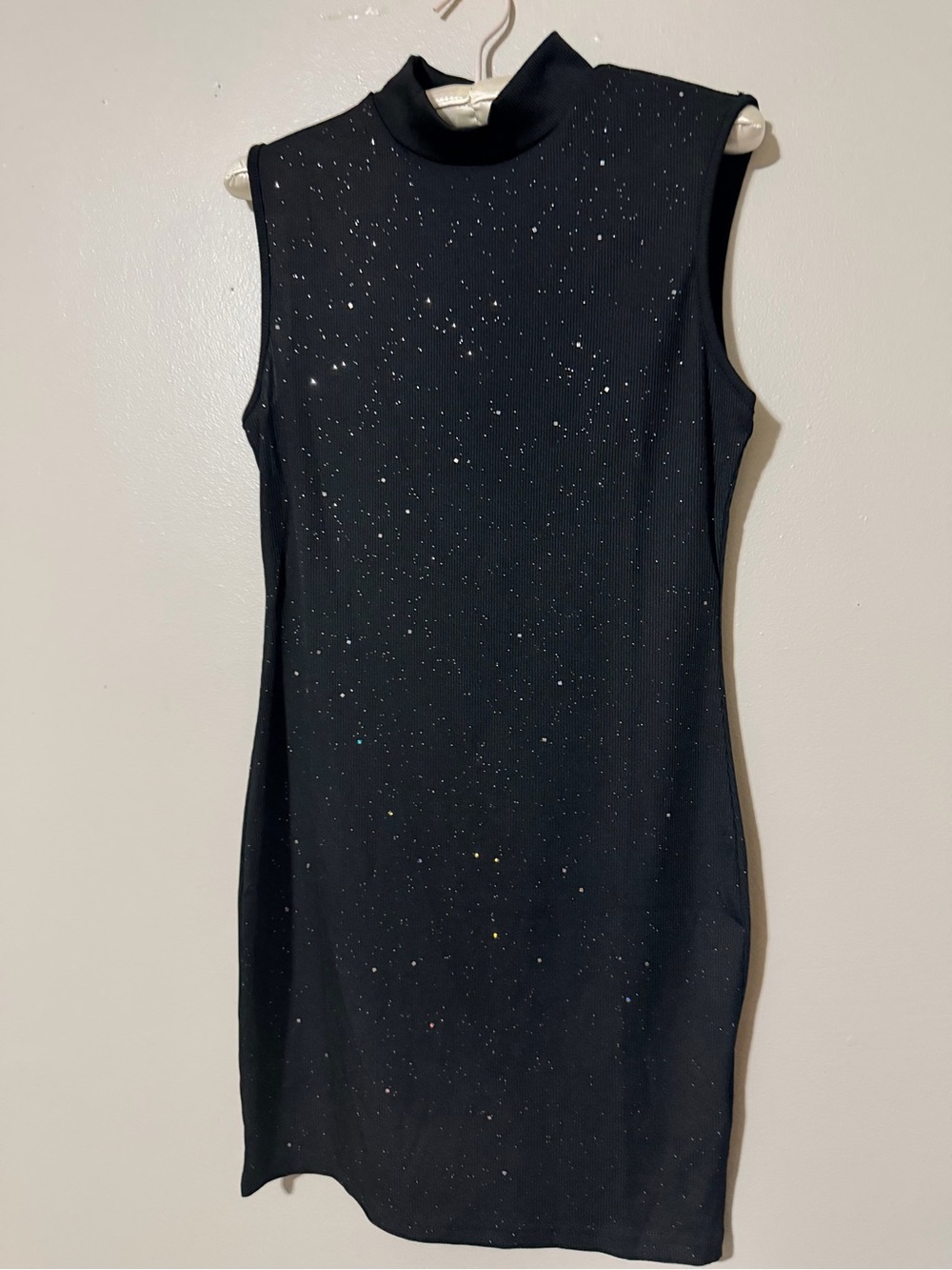 SHEIN Black Sleeveless Mock Neck Sparkle Mini Dress